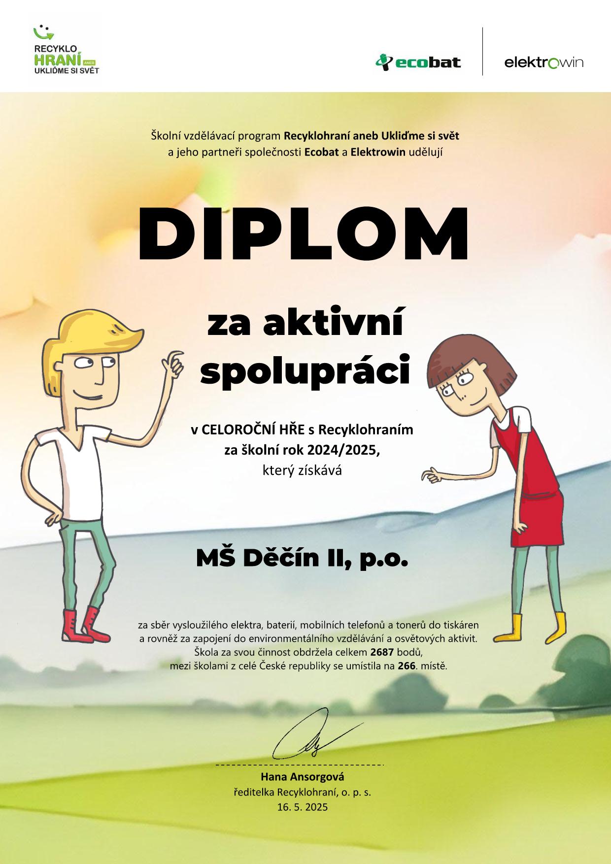 Ocenění naší snahy v Recyklohraní aneb Ukliďme si svět